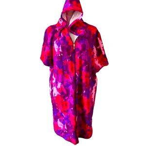d & co BEACH Full zipper Hoodie Short Sleeves Pink & Purple Abstract Floral